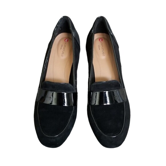 Clarks Un Cosmo Way Black Suede Block Heel Loafer Womens Size 7 READ - Picture 3 of 11
